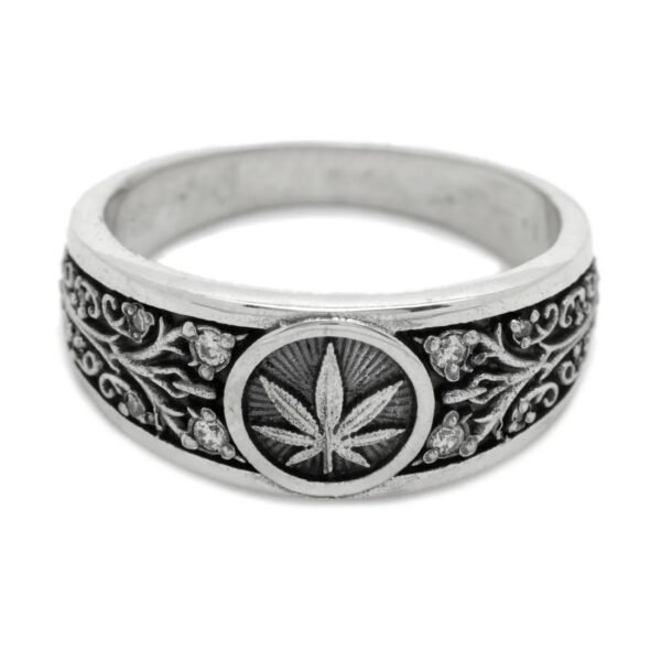 Stunnerz Vibe Adjustable Unisex Ring Cannabis Silver Leafs with Green Stones weed Ring - Image 17