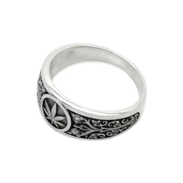 Stunnerz Vibe Adjustable Unisex Ring Cannabis Silver Leafs with Green Stones weed Ring - Image 10