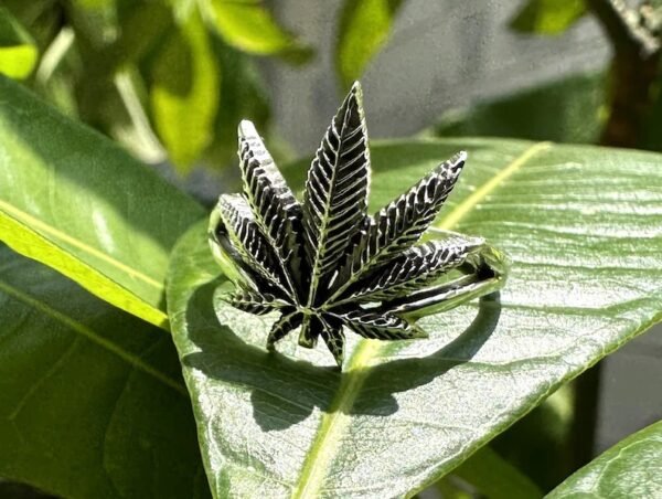 Stunnerz Vibe Marijuana Adjustable Unisex Cannabis Silver with black shades weed Ring - Image 10