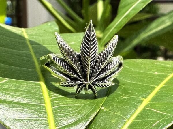 Stunnerz Vibe Marijuana Adjustable Unisex Cannabis Silver with black shades weed Ring - Image 6