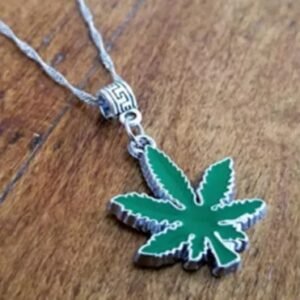 Silver Green Weed Leaf Pendant (With Chain)