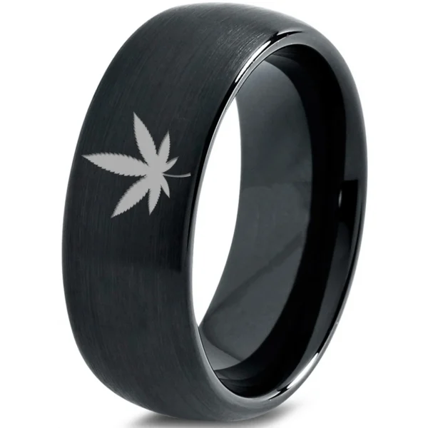 Stunnerz Vibe Tungsten Weed Leaf Band Ring Engraved Indica Leaf - Image 6