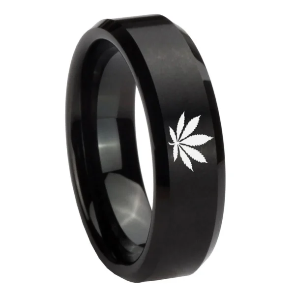 Stunnerz Vibe Tungsten Weed Leaf Band Ring Engraved Indica Leaf - Image 12