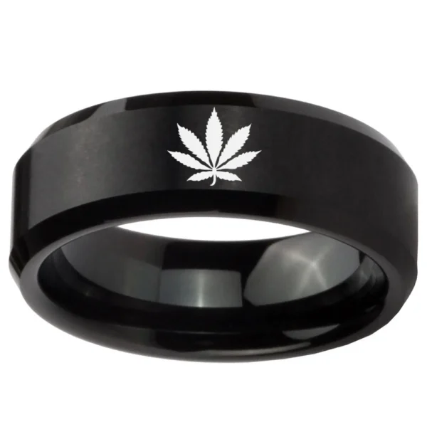 Stunnerz Vibe Tungsten Weed Leaf Band Ring Engraved Indica Leaf - Image 11