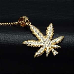 Stunner’z Vibe Stainless Steel Gold & Silver Weed Zircon Nug Necklace