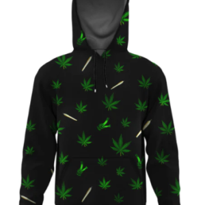 Premium Fleece Black Weed Bong Joint Leaf Hoodie – Cannabis Print Pullover