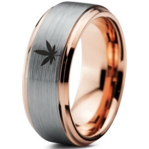 Stunnerz Vibe Tungsten Weed Leaf Band Ring Engraved Indica Leaf