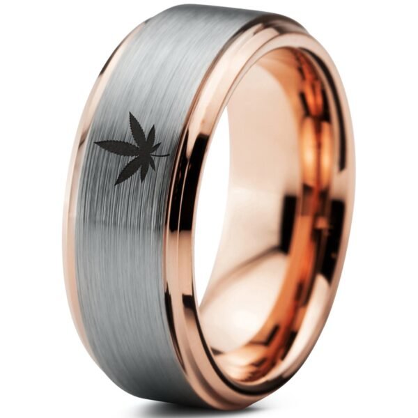 Stunnerz Vibe Tungsten Weed Leaf Band Ring Engraved Indica Leaf - Image 2