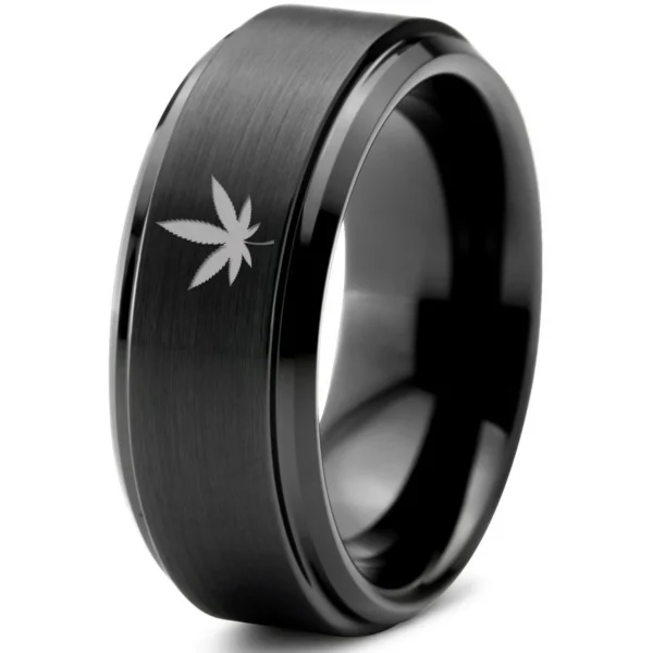 Stunnerz Vibe Tungsten Weed Leaf Band Ring Engraved Indica Leaf - Image 5