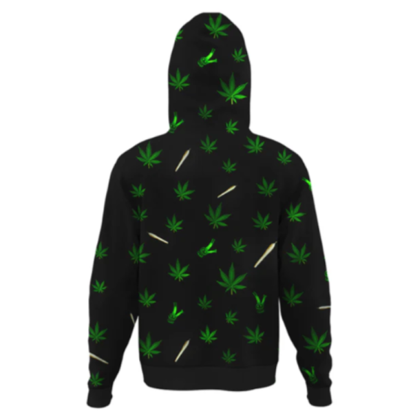 Premium Fleece Black Weed Bong Joint Leaf Hoodie – Cannabis Print Pullover - Image 3