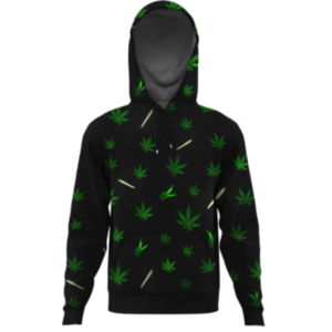 Premium Fleece Black Weed Bong Joint Leaf Hoodie – Cannabis Print Pullover