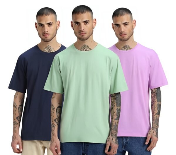 Premium Oversized Cotton T-Shirt Combo (Pack of 3) – Baggy Fit, Drop Shoulder, Half Sleeve – Trendy Solid Colors for Men