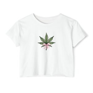 Stunnerz Vibe Weed Leaf Cropped Baby Tee – Trendy 420 Coquette Crop Top for Women