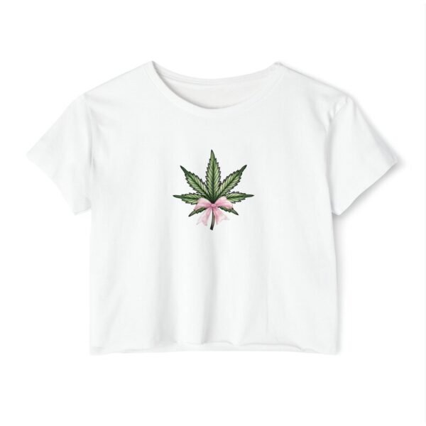 Stunnerz Vibe Weed Leaf Cropped Baby Tee – Trendy 420 Coquette Crop Top for Women - Image 2