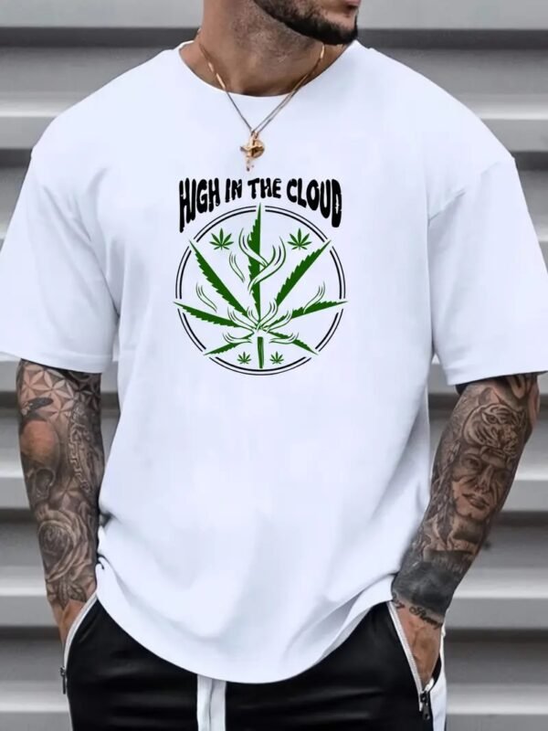 Stunnerz Vibe Men's 'High in the Clouds' Weed Leaf Print T-Shirt – Casual Summer Tee, Soft & Breathable Fabric - Image 3