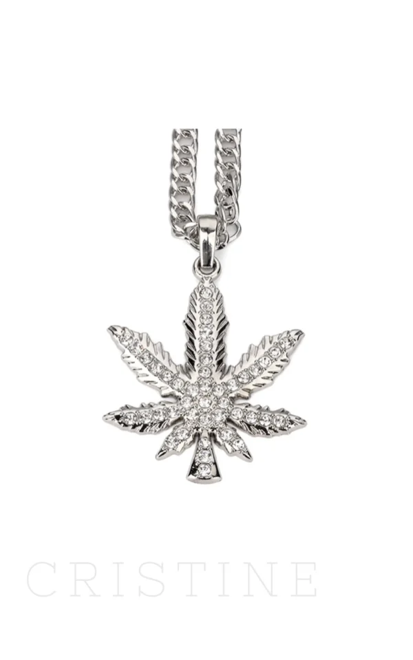 Stunner'z Vibe Stainless Steel Gold & Silver Weed Zircon Nug Necklace - Image 4