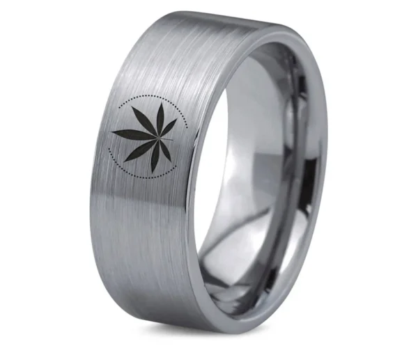 Stunnerz Vibe Tungsten Weed Leaf Band Ring Engraved Indica Leaf - Image 10