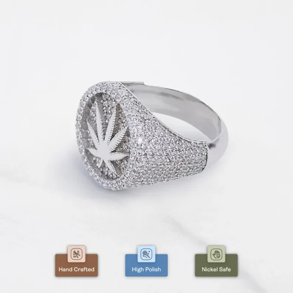 Stunnerz Vibe Iced Out Leaf Unisex Adjustable Ring – CZ Diamond Bling Hip-Hop weed Jewelry - Image 3