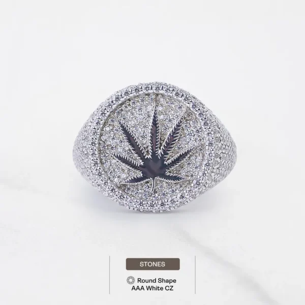 Stunnerz Vibe Iced Out Leaf Unisex Adjustable Ring – CZ Diamond Bling Hip-Hop weed Jewelry - Image 4