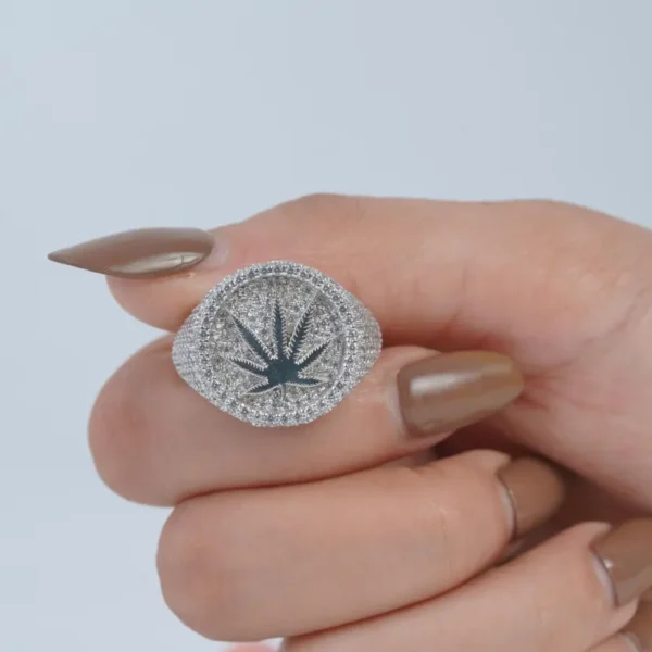 Stunnerz Vibe Iced Out Leaf Unisex Adjustable Ring – CZ Diamond Bling Hip-Hop weed Jewelry - Image 6