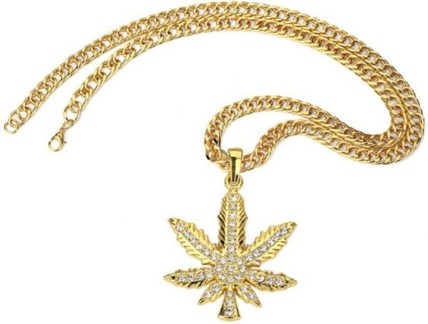 Stunner'z Vibe Stainless Steel Gold & Silver Weed Zircon Nug Necklace - Image 2