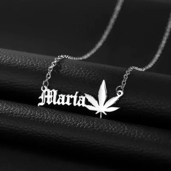 Smokey Script Weed Leaf Pendant – Your Name, Your Vibe - Image 3