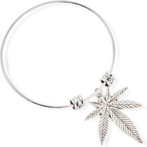 Stunner’z Vibe – Weed Leaf Charm Bangle Bracelet