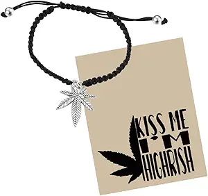 Highrish Stunnerz Vibes Bracelet – Adjustable Hemp Weed Leaf Charm with St. Paddy’s Party Spirit