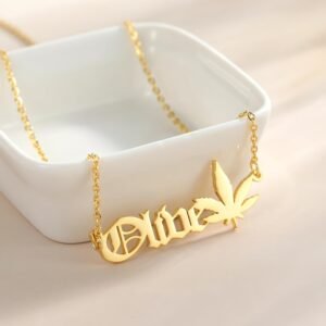 Smokey Script Weed Leaf Pendant – Your Name, Your Vibe