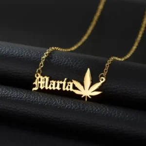 Smokey Script Weed Leaf Pendant – Your Name, Your Vibe