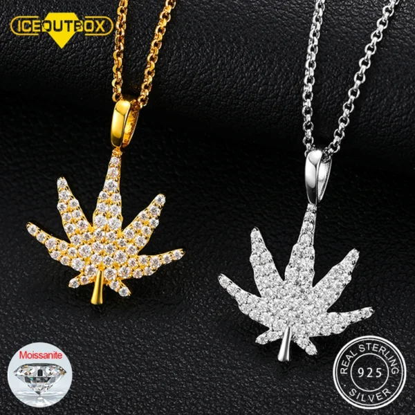 Moissanite Diamond Weed Leaf Pendant – 925 Sterling Silver Luxury Iced Out Necklace