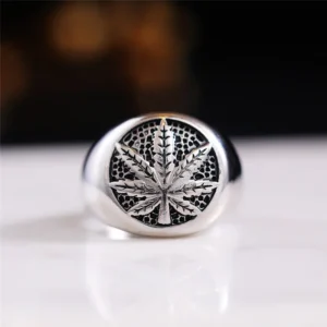 Stunner’z Vibe Vintage Silver Cannabis Weed Leaf Ring – Bold & Timeless Statement