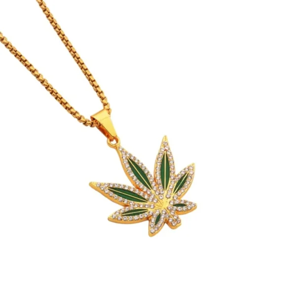 🌿 Iced-Out Rhinestone Weed Leaf Pendant Necklace – Gold & Silver 🌿 - Image 4