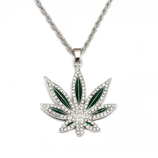 🌿 Iced-Out Rhinestone Weed Leaf Pendant Necklace – Gold & Silver 🌿 - Image 3