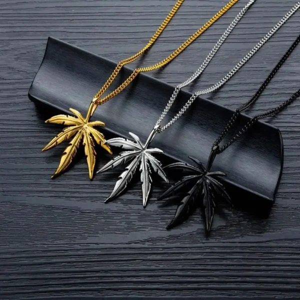 🍁 Weed Leaf Pendant Charm Chain Necklace – Hip-Hop Jewelry 🍁