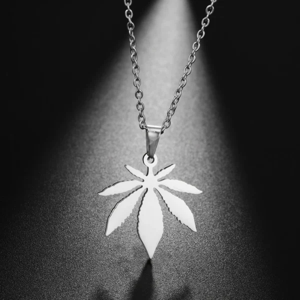 Iced Out Weed Leaf Pendant – Stainless Steel Elegant Necklace for Unisex - Image 3