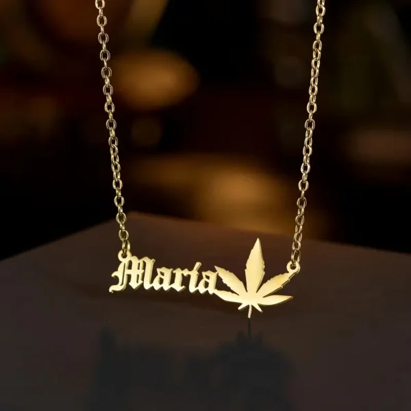 Smokey Script Weed Leaf Pendant – Your Name, Your Vibe - Image 4