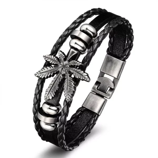 Vintage Leather Wrap Weed Leaf Bracelet – Bold & Timeless Wristwear for Unisex - Image 3