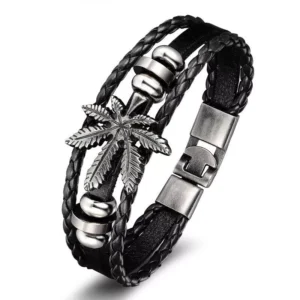 Vintage Leather Wrap Weed Leaf Bracelet – Bold & Timeless Wristwear for Unisex